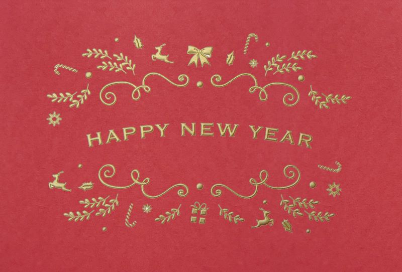 Holiday Greeting Cards - Red/Gold Happy New Year  